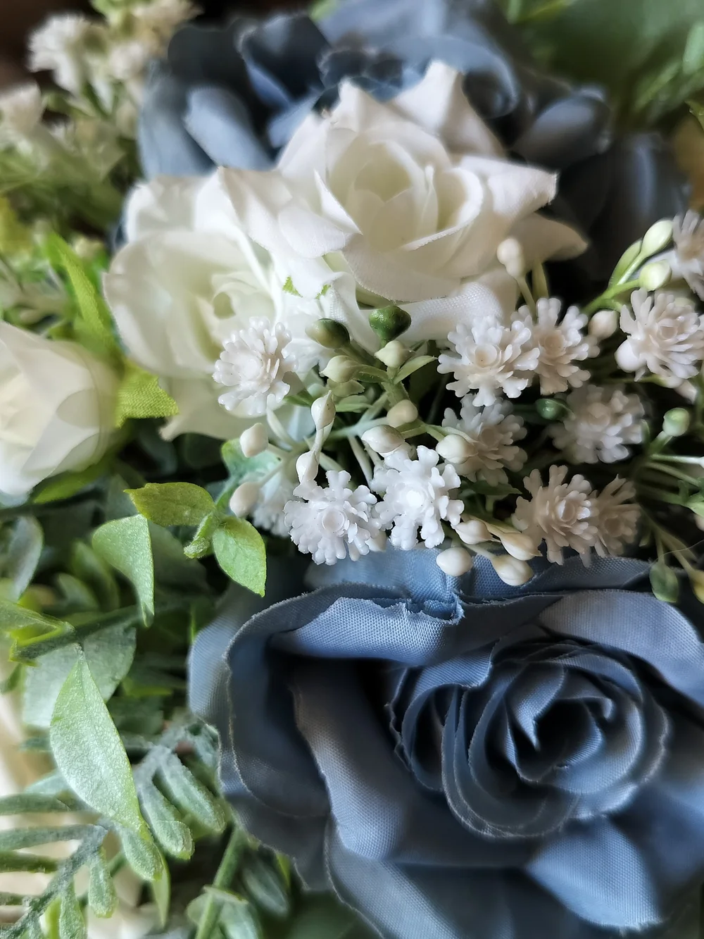 Blue and Cream With Assorted Greens Artificial Rose Arrangement - Home Accents